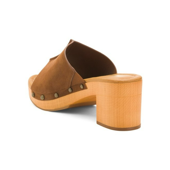 Mia Chunky Wood Bottom Open Peep Brown Casual Summer Sandals Women 9 - Picture 4 of 11